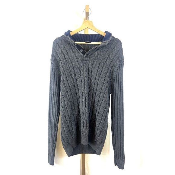Jos. A. Bank Men's Grey Cable Knit Collared Pullover Sweater Sz L EUC - Picture 1 of 8
